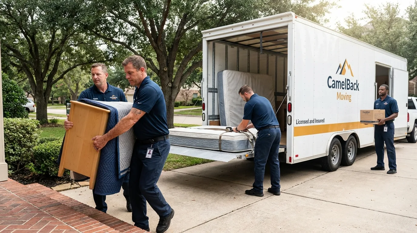 Crew loading residential truck for cross-state move from Flandreau, SD