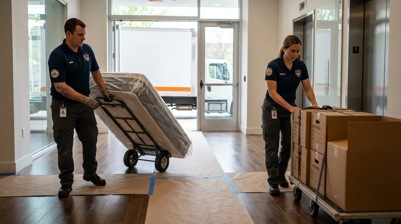 Professional apartment movers loading elevator in Flandreau, SD