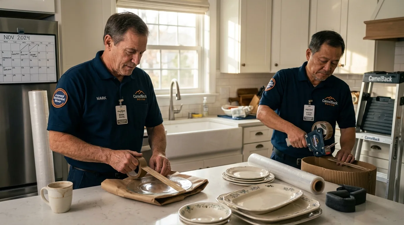 Professional crew packing kitchen dishware in Flandreau, SD